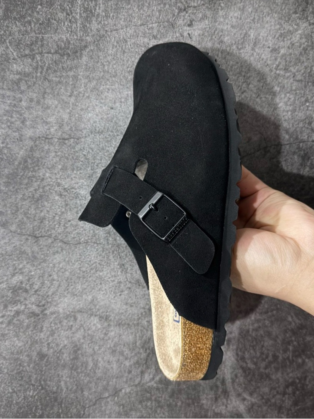 Birkenstock Black Suede Boston Clog Sandal with Buckle